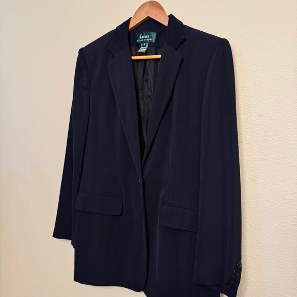 Vintage Lauren Ralph Lauren Navy Blue Blazer Sz 6 Classic Single-Breasted Jacket - Picture 3 of 11